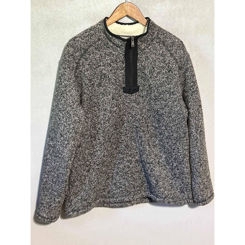Orvis Mens Quarter Zip Fleece Pullover Sweater Grey Marl Sherpa Trim XL 2X9Y